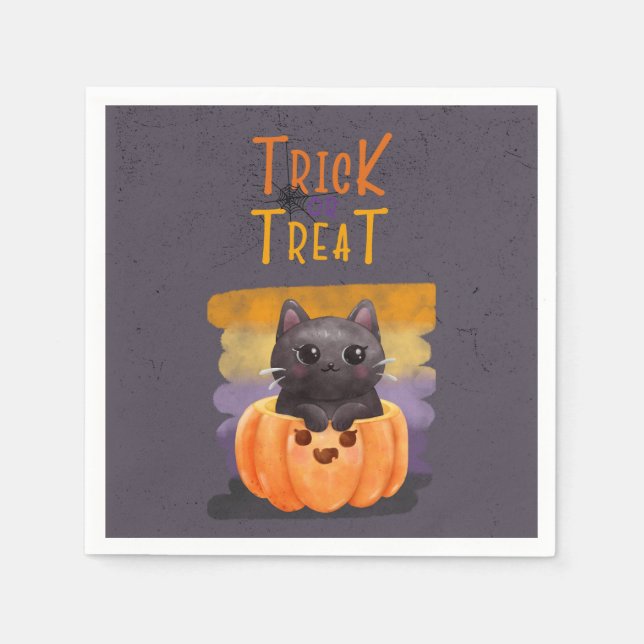 Trick oder Treat Cat Papier Napkins Serviette (Vorderseite)