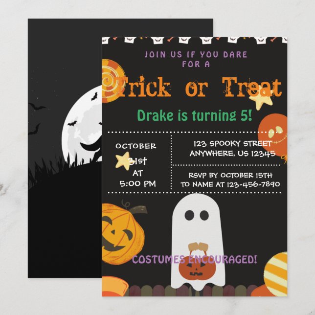 Trick oder Treat, Einladung zu Halloween (Vorne/Hinten)