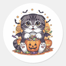 Trick oder Treat Fold - Niedliches schottisches Fa Runder Aufkleber