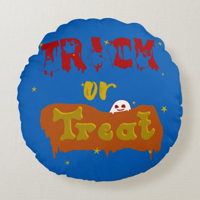Trick oder Treat Funny Boo Halloween Rundes Kissen (Vorderseite)