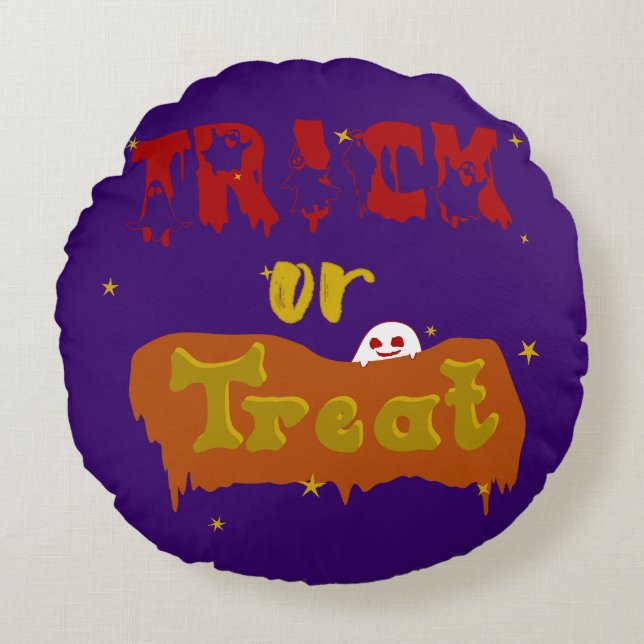 Trick oder Treat Funny Boo Halloween Rundes Kissen (Vorderseite)