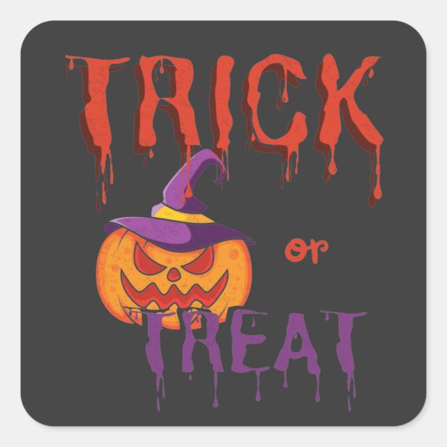 Trick oder Treat Funny Halloween Pumpkin Quadratischer Aufkleber (Vorderseite)
