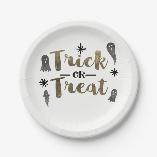 Trick oder Treat Ghost Chic Modernes Halloween-Par Pappteller (Vorderseite)