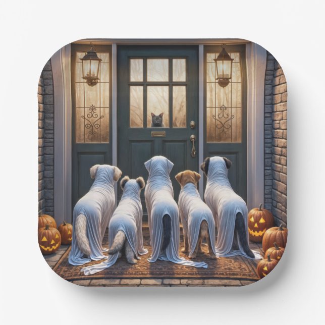 Trick oder Treat Ghost Dogs Pappteller (Vorderseite)