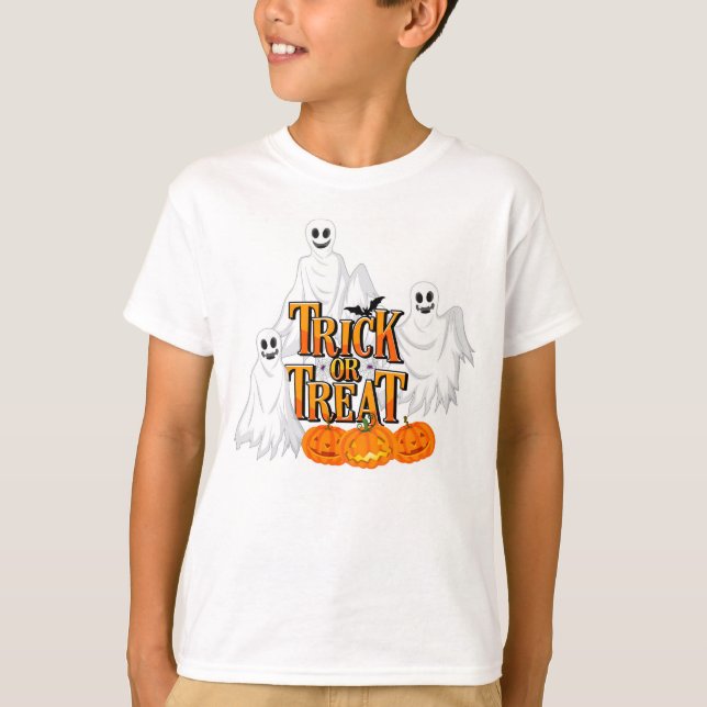 Trick oder Treat Ghost, Fleet und Pumpkins T-Shirt (Vorderseite)