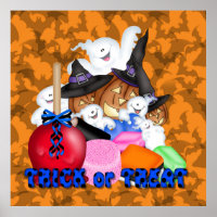 Trick oder Treat Ghost & Pumpkins Poster