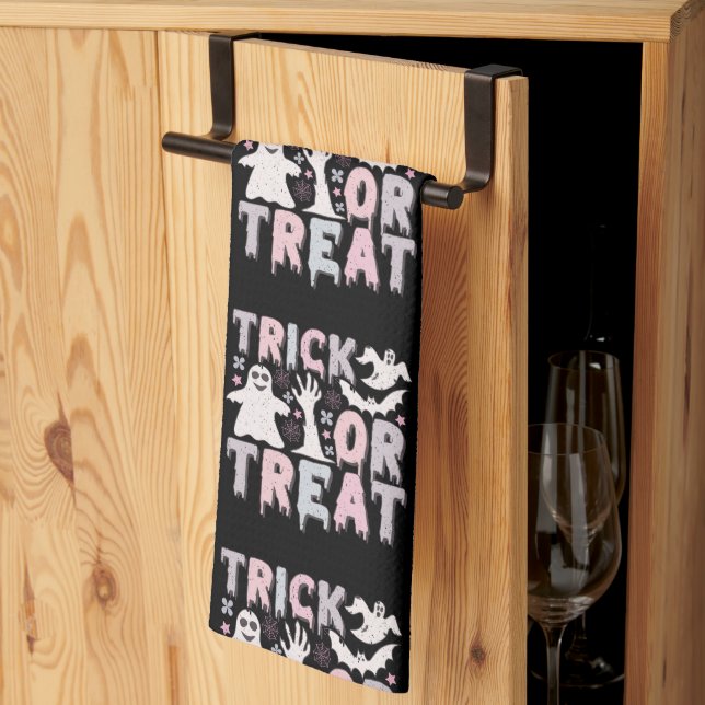 Trick oder Treat Ghosts Niedliches Schwarzes Hallo Geschirrtuch (Drittel gefaltet)