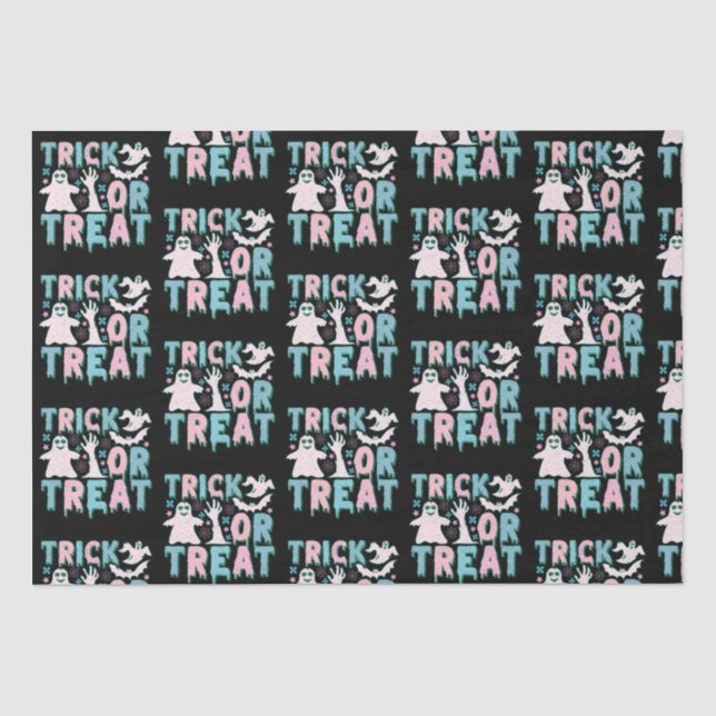 Trick oder Treat Ghosts Niedliches Schwarzes Hallo Seidenpapier (Vorderseite)