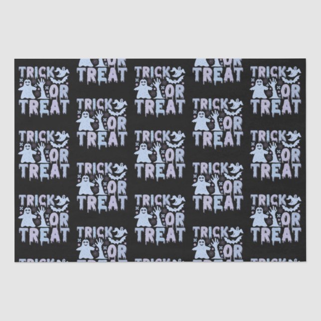 Trick oder Treat Ghosts Niedliches Schwarzes Hallo Seidenpapier (Vorderseite)