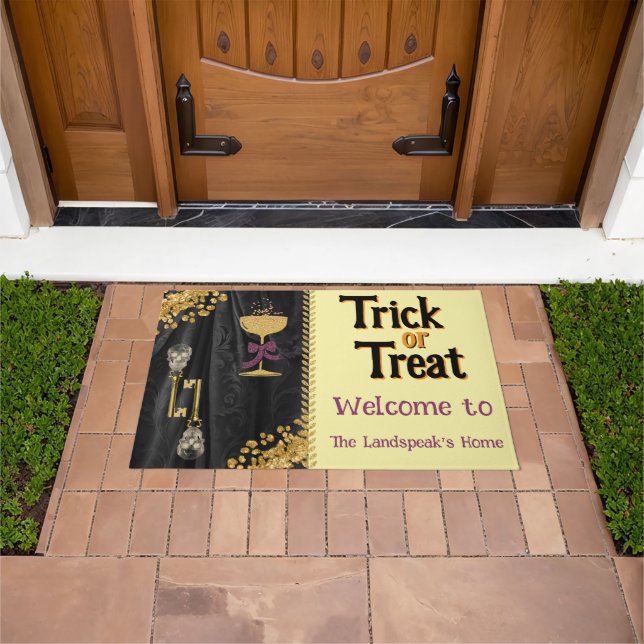 Trick oder Treat Gold Glitzer Skulls Halloween Fußmatte (Außenbereich)