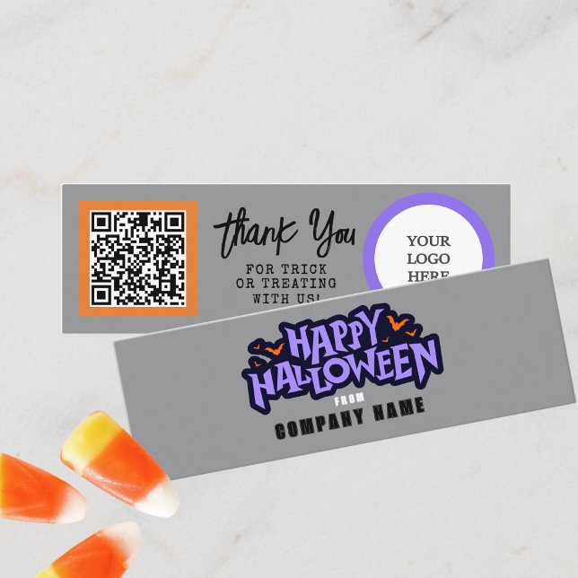 Trick oder Treat Gray Happy Halloween Vielen Dank Mini Visitenkarte (Mini Halloween Business QR Thank You Cards for Trick or Trunk or Treating. Pack of 100)