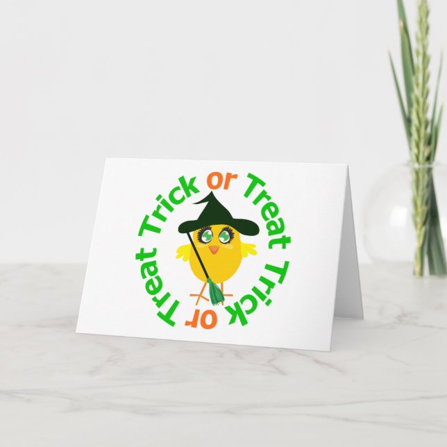 Trick oder Treat Halloween Chick Karte (Vorderseite)