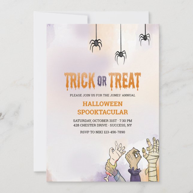 Trick oder Treat Halloween Einladung (Vorderseite)