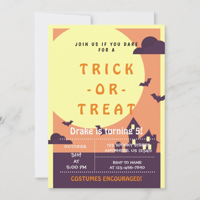 Trick oder Treat, Halloween-Fledermäuse, spöttisch Einladung (Vorderseite)