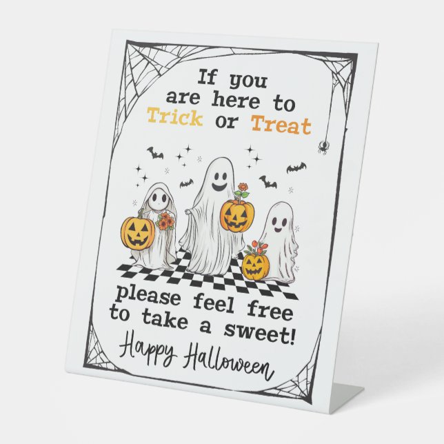 Trick oder Treat Halloween-Gespensterpflaster Sockelschild (Vorderseite)