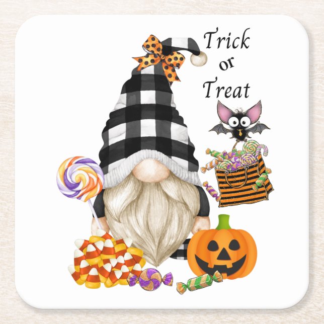 Trick oder Treat Halloween Gnome Rechteckiger Pappuntersetzer (Vorderseite)