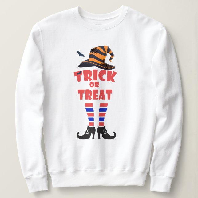 Trick oder Treat Halloween, Orange Text Hexenbrief Sweatshirt (Design vorne)