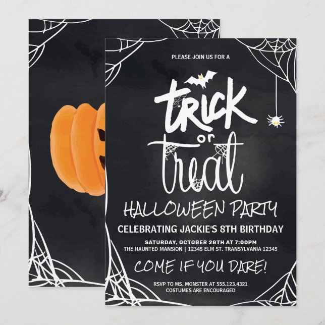 Trick oder Treat Halloween-Party Einladung (Vorne/Hinten)