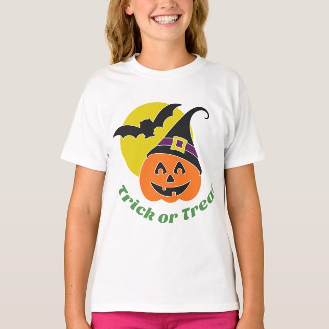 Trick oder Treat Halloween Pumpkin Personalisiert T-Shirt (Vorderseite)