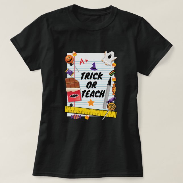 Trick oder Treat Halloween Shirt für die Schule (Design vorne)