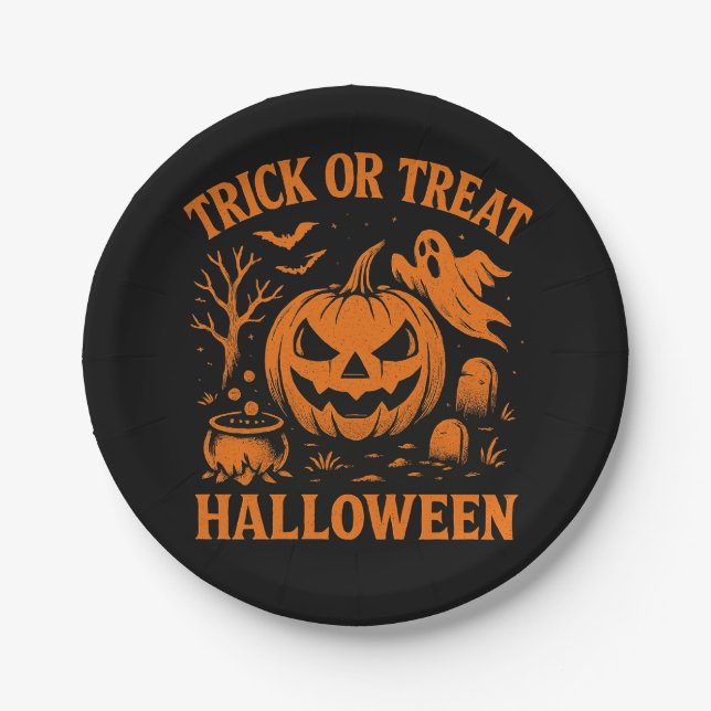 Trick oder Treat Halloween-Teller Pappteller (Vorderseite)