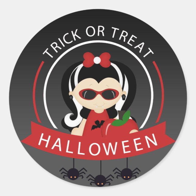 Trick oder Treat Halloween Vampress Runder Aufkleber (Vorderseite)