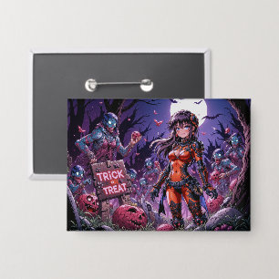 Trick oder Treat Halloween Zombies geben das Gehir Button