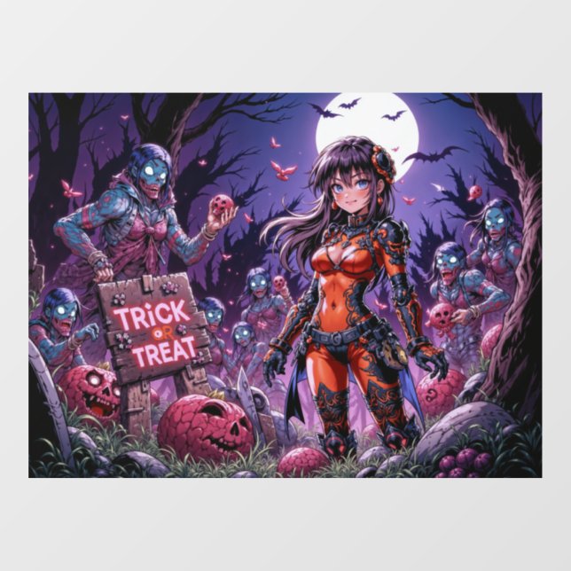 Trick oder Treat Halloween Zombies geben das Gehir Fensteraufkleber (Blatt)
