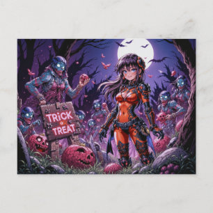 Trick oder Treat Halloween Zombies geben das Gehir Postkarte