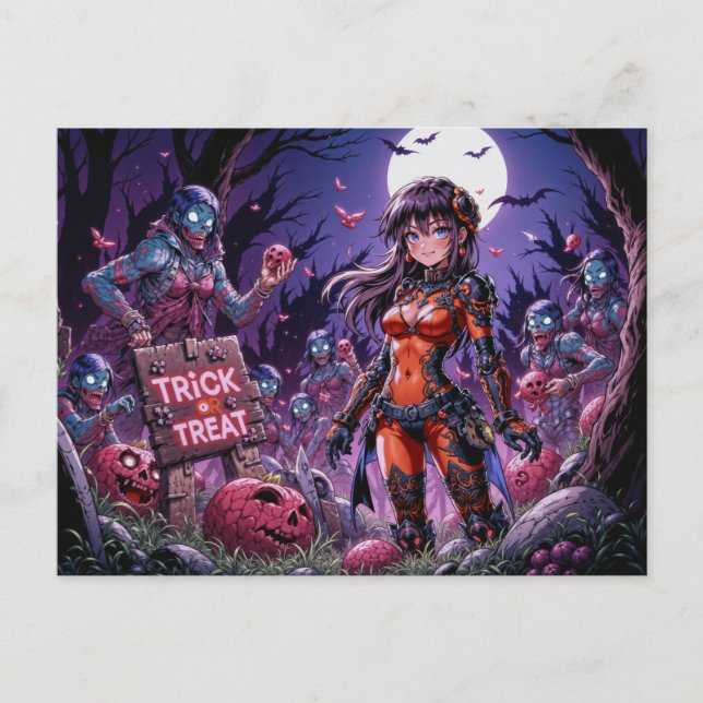 Trick oder Treat Halloween Zombies geben das Gehir Postkarte (Vorderseite)