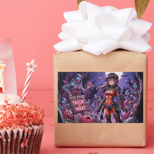 Trick oder Treat Halloween Zombies geben das Gehir Rechteckiger Aufkleber (Party)