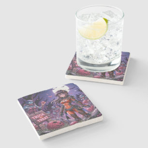 Trick oder Treat Halloween Zombies geben das Gehir Steinuntersetzer