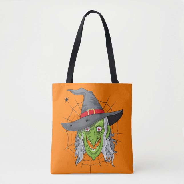 Trick oder Treat Hexe und Spinnen doppelseitig Tasche (Vorderseite)