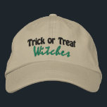 Trick oder Treat Hexen Funny Halloween Sprichwort Bestickte Baseballkappe<br><div class="desc">Trick oder Treat Hexen Funny Halloween Sprichwort verstellbare bestickte CapDie hellbraune Kappe hat "Trick or Treat Hexches" auf der Vorderseite in schwarz und grün trendy Script Schriftart. Sie können Wörter und Farben anpassen, um Ihre Wünsche Anzug. Folgen Sie einfach der Zazzle-Vorlagenaufforderung, um die Wortgruppe anzupassen. Ein toller Hut für Mann...</div>