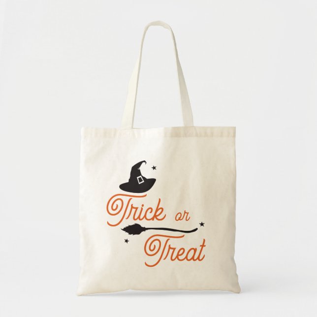 Trick oder Treat, Hexenhut, Broom, Halloween Tragetasche (Vorne)