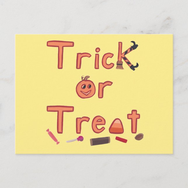 Trick oder Treat Hexenleder Candy Halloween Design Postkarte (Vorderseite)