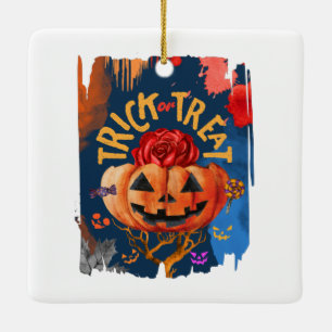 Trick oder Treat - Jack-o'-Lantern mit Rote Rose ( Keramikornament