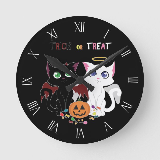 Trick oder Treat Kittens Runde Wanduhr (Vorderseite)