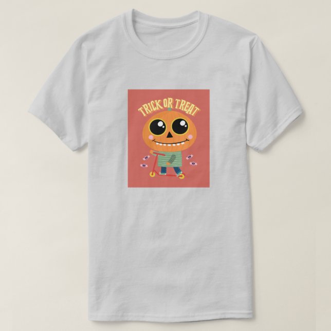 Trick oder Treat Kürbiskürbis auf Roller T-Shirt (Design vorne)