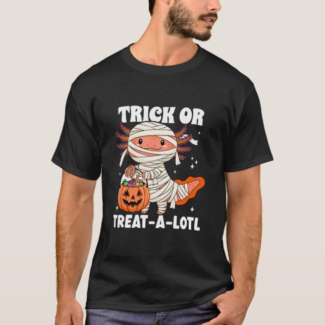 Trick oder Treat Lotl Kawaii Axolotl Mummy Hallowe T-Shirt (Vorderseite)