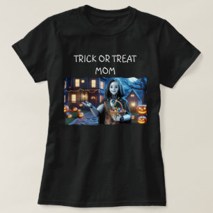 Trick oder Treat Mama AI Robot mit Pumpkins & Bask T-Shirt