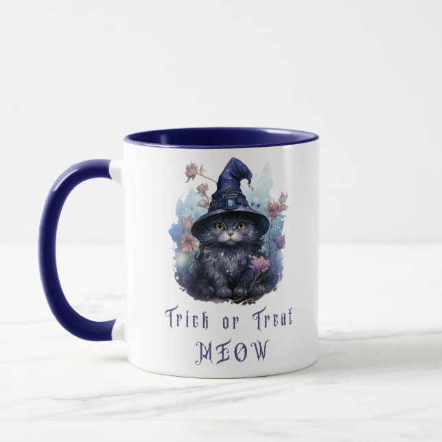 Trick oder Treat Meow Black Cat Hexenhut Halloween Tasse (Links)