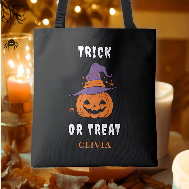 Trick oder Treat Name Pumpkin Personalisiert Hallo Tasche (Von Creator hochgeladen)