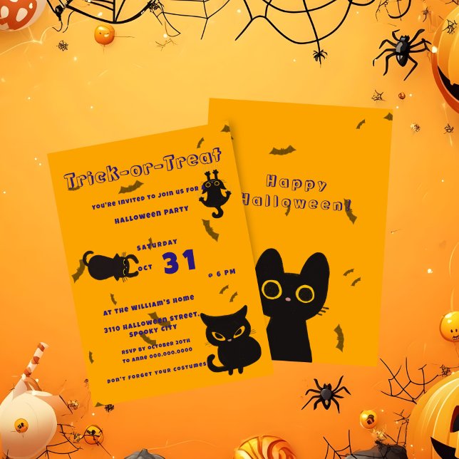 Trick oder Treat | Niedlich Black Cat Halloween Einladung (Von Creator hochgeladen)