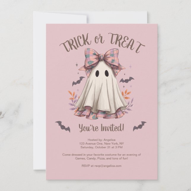 Trick oder Treat Niedlich Ghost Girl Halloween-Par Einladung (Vorderseite)