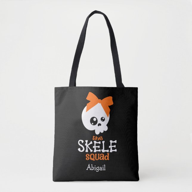 Trick oder Treat Niedlich Orange Skeleton Hallowee Tasche (Vorderseite)