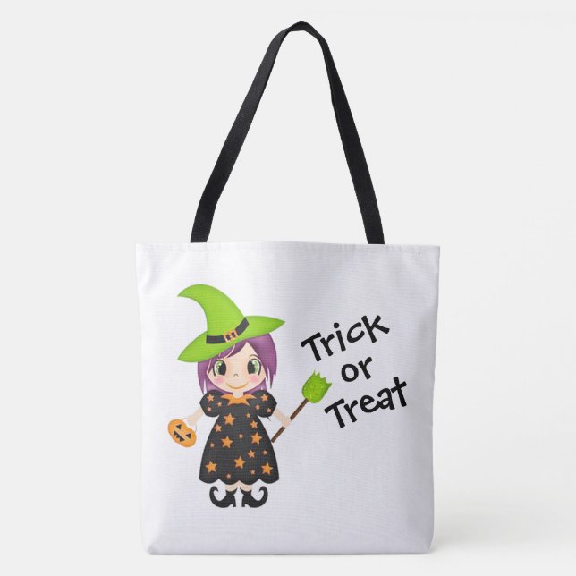 Trick oder Treat Niedliche Hexe Tasche (Vorderseite)