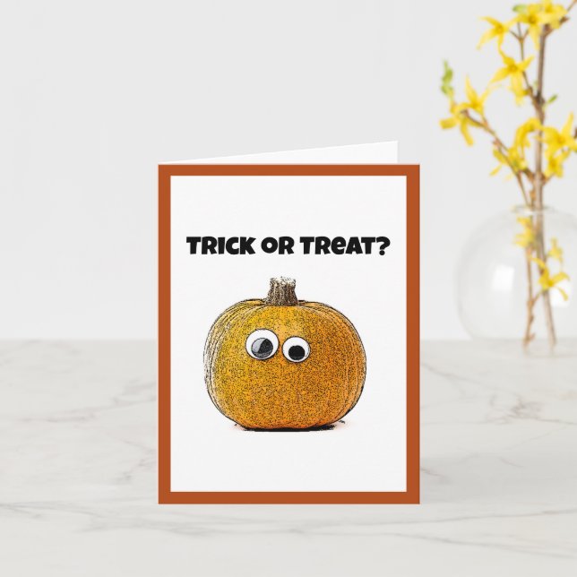 Trick oder Treat Niedlicher Halloween Pumpkin-Cart Karte (Gelbe Blume)
