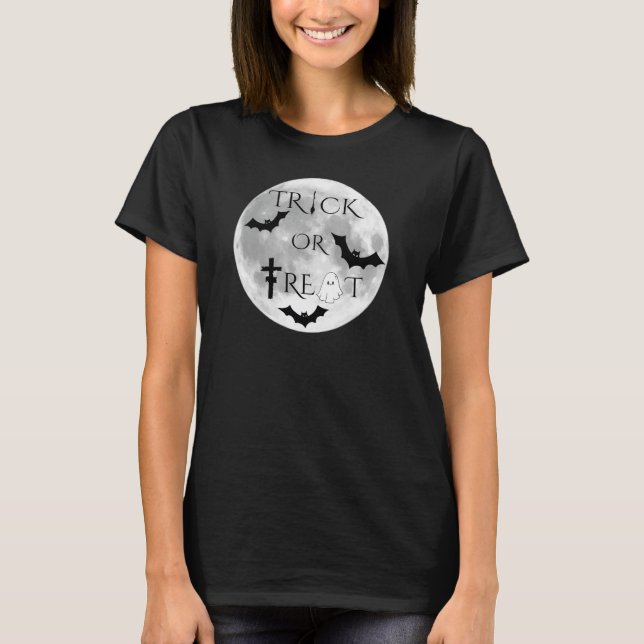 Trick oder Treat Niedliches Halloween-Design T-Shirt (Vorderseite)