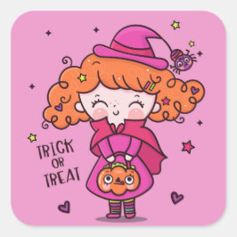 Trick oder Treat Niedliches Halloween-Mädchen Quadratischer Aufkleber